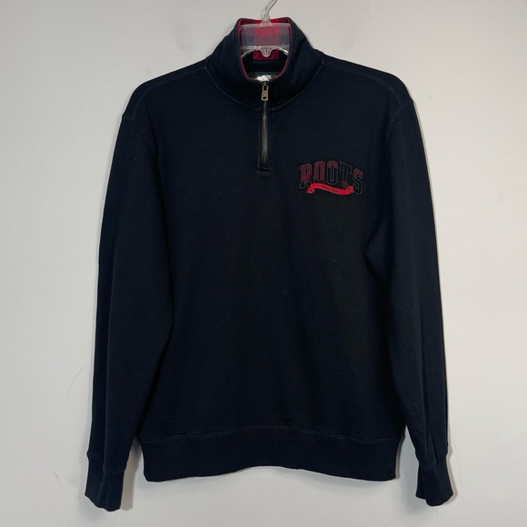 Roots Men’s Buffalo Plaid Zip Stein Hoodie Black Red Quarter Zip Sweater M - Picture 10 of 16